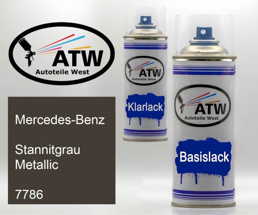 Mercedes-Benz, Stannitgrau Metallic, 7786: 400ml Sprühdose + 400ml Klarlack - Set, von ATW Autoteile West.
